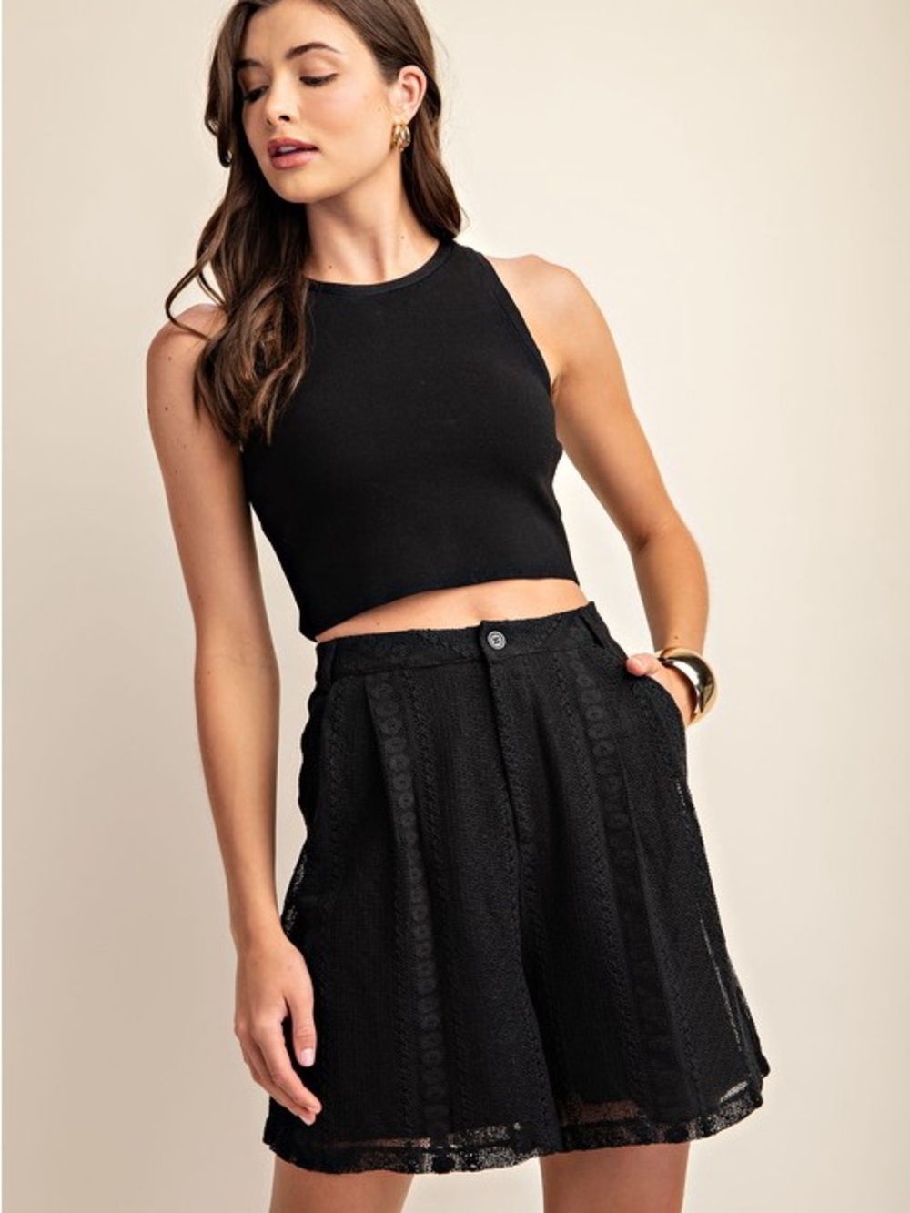 Boutique Black Embroidered Lace Shorts Lined Boho Chic